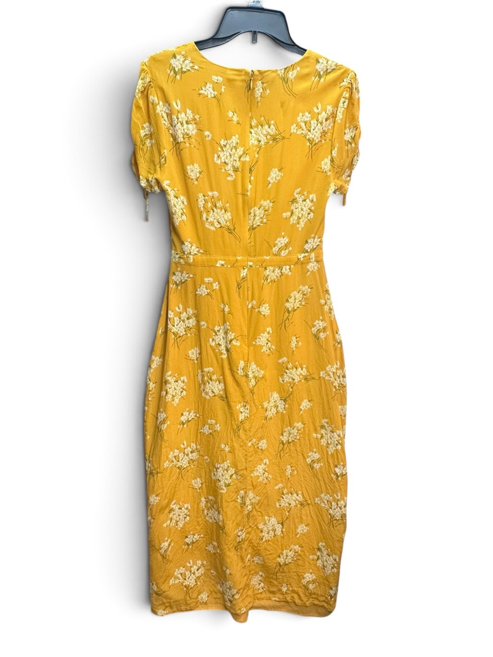 Madewell Mustard Yellow Floral Silk Wrap Midi Dress Size 6 - Picture 3 of 14